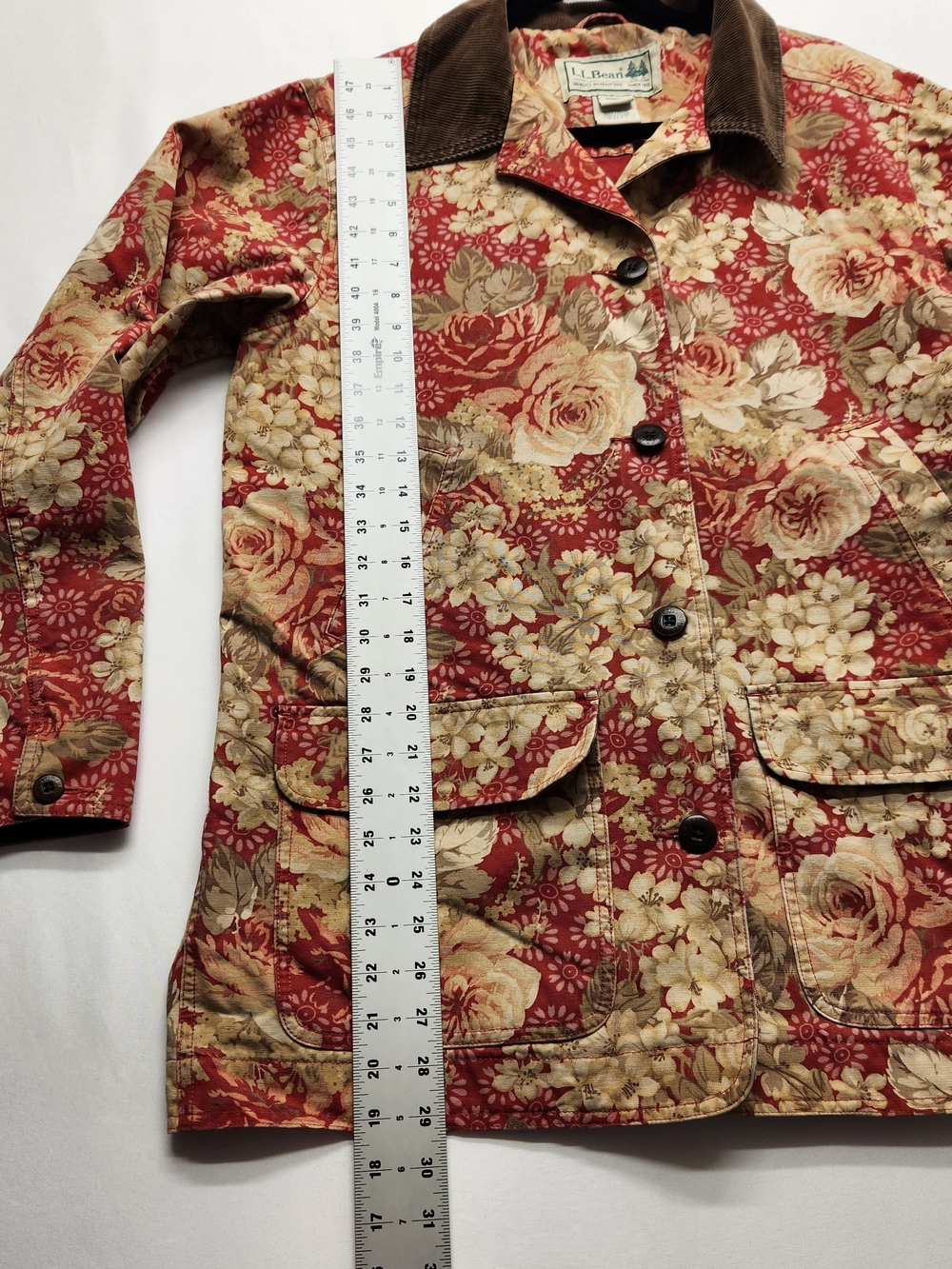 ⭐️Vintage 90s LL Bean Floral Canvas Barn Coat Lined Corduroy Large Rare Find - Picture 13 of 16